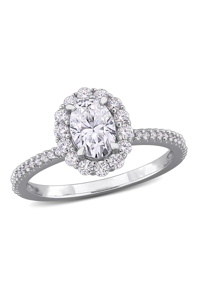 Moissanite Oval Halo Engagement Ring, Main, color, Sterling Silver