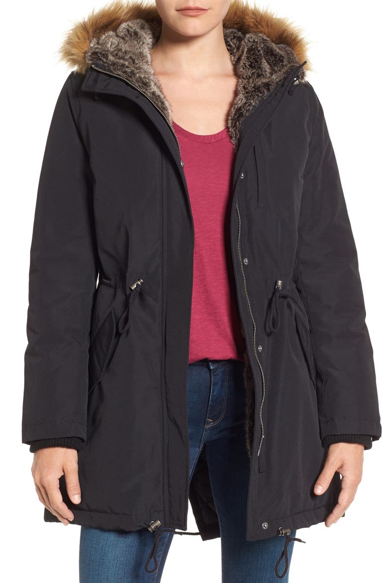 Levi's® Faux Fur Trim Heavyweight Parka, Main, color, BLACK