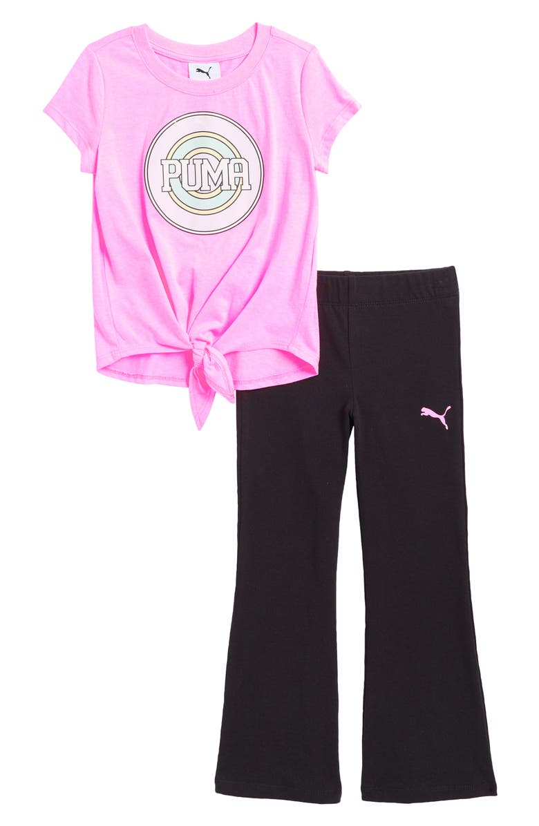 PUMA Kids' Tie Front Graphic T-Shirt & Wide Leg Leggings Set, Main, color,