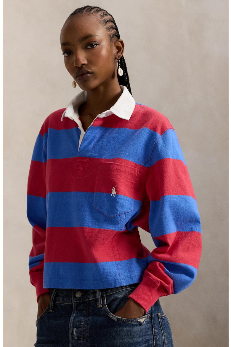 Stripe Jersey Rugby Shirt, Alternate, color, SUNSET RED/ GREENWICH BLUE