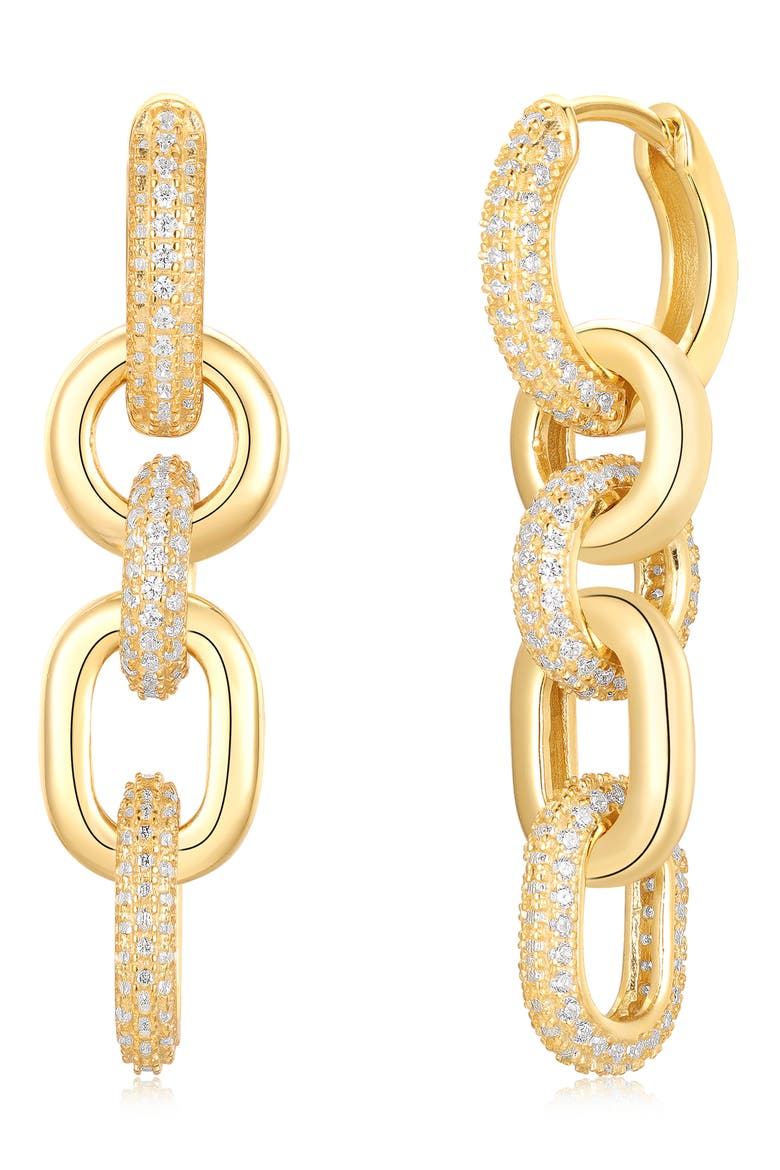 Pavé Cubic Zirconia Chain Drop Huggie Hoop Earrings, Main, color, YELLOW