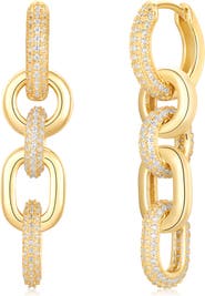 SUZY LEVIAN Pavé Cubic Zirconia Chain Drop Huggie Hoop Earrings