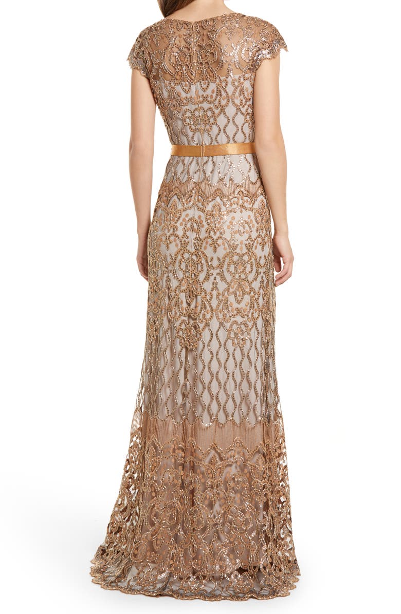 Tadashi Shoji Sequin Illusion Lace Gown, Alternate, color, 
