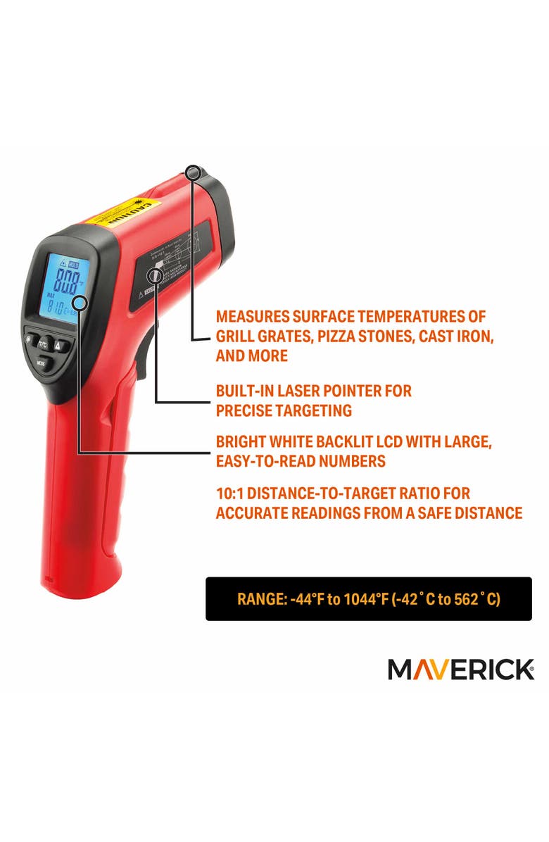 Maverick Infrared BBQ Surface Thermometer, Alternate, color, Red/Black