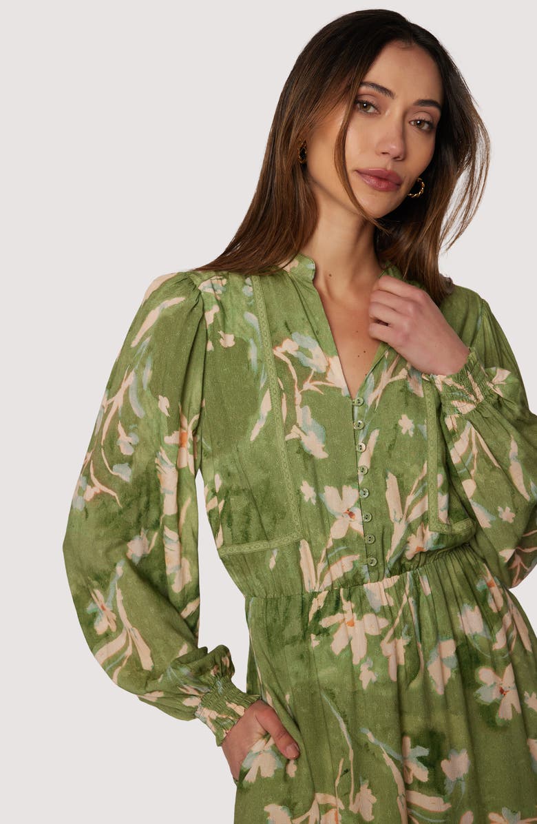 Lost + Wander Serene Majesty Long Sleeve Midi Dress, Alternate, color, Green-Floral