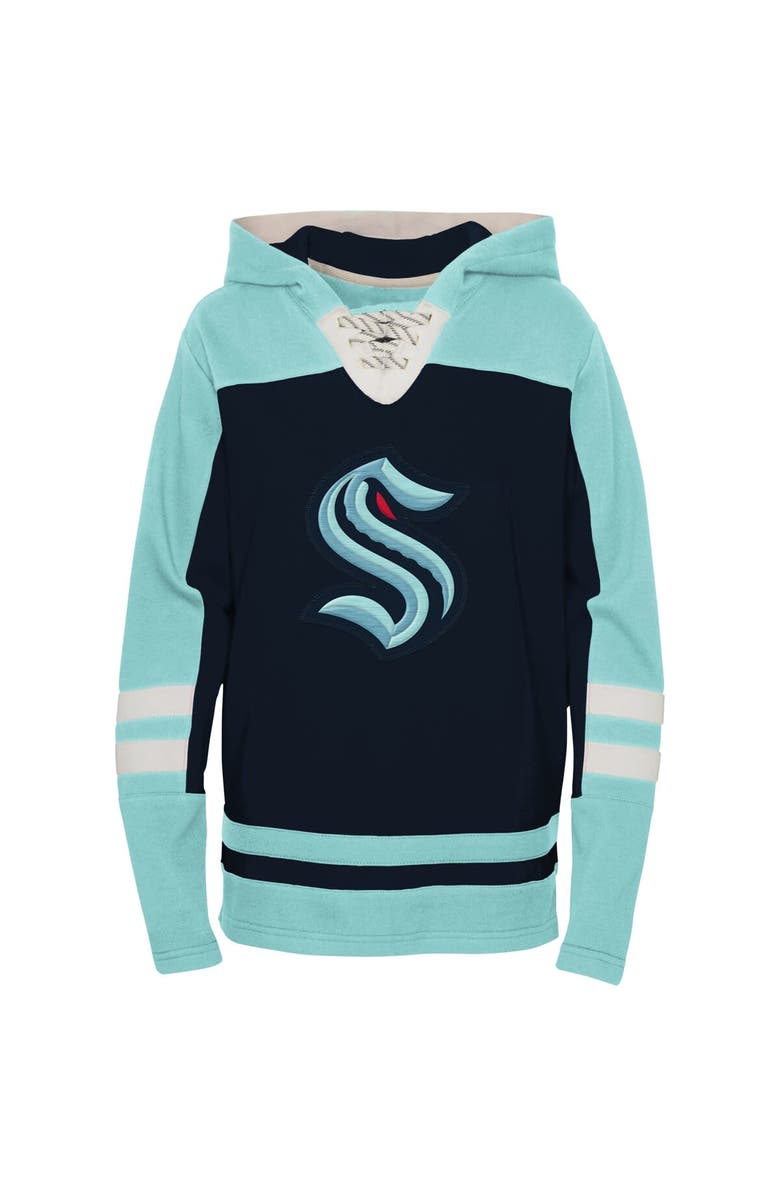 Outerstuff Preschool Navy Seattle Kraken Ageless Revisited Lace-Up V-Neck Pullover Hoodie, Alternate, color,