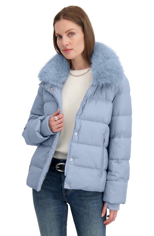 Tahari Vera Faux Fur Trim Hooded Puffer Coat In Blue