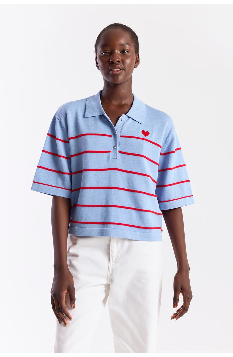WISPR Stripe Button Up Polo Shirt, Main, color, Skyline/Red