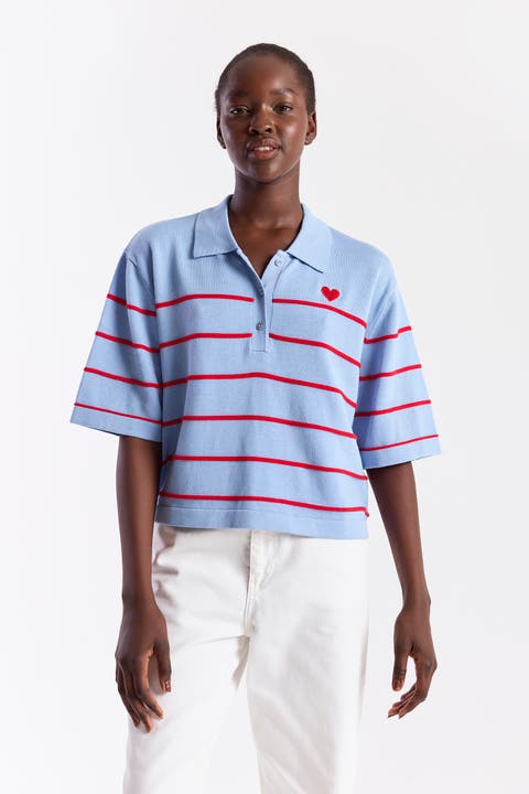 Stripe Button Up Polo Shirt