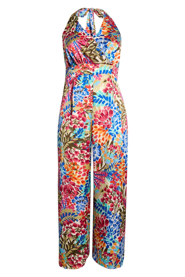 Floral Magic Moment Satin Halter Jumpsuit, Alternate, color, BLUE-PINK