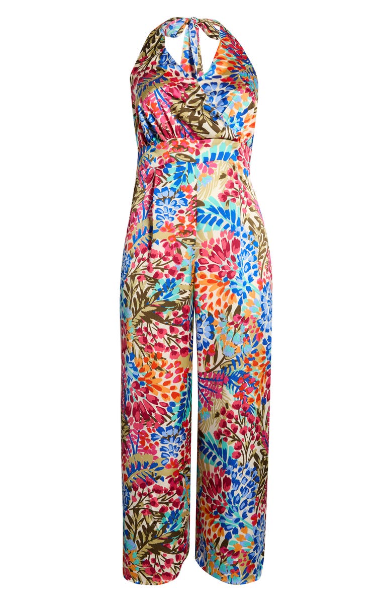 SUGARLIPS Floral Magic Moment Satin Halter Jumpsuit, Alternate, color, Blue-Pink