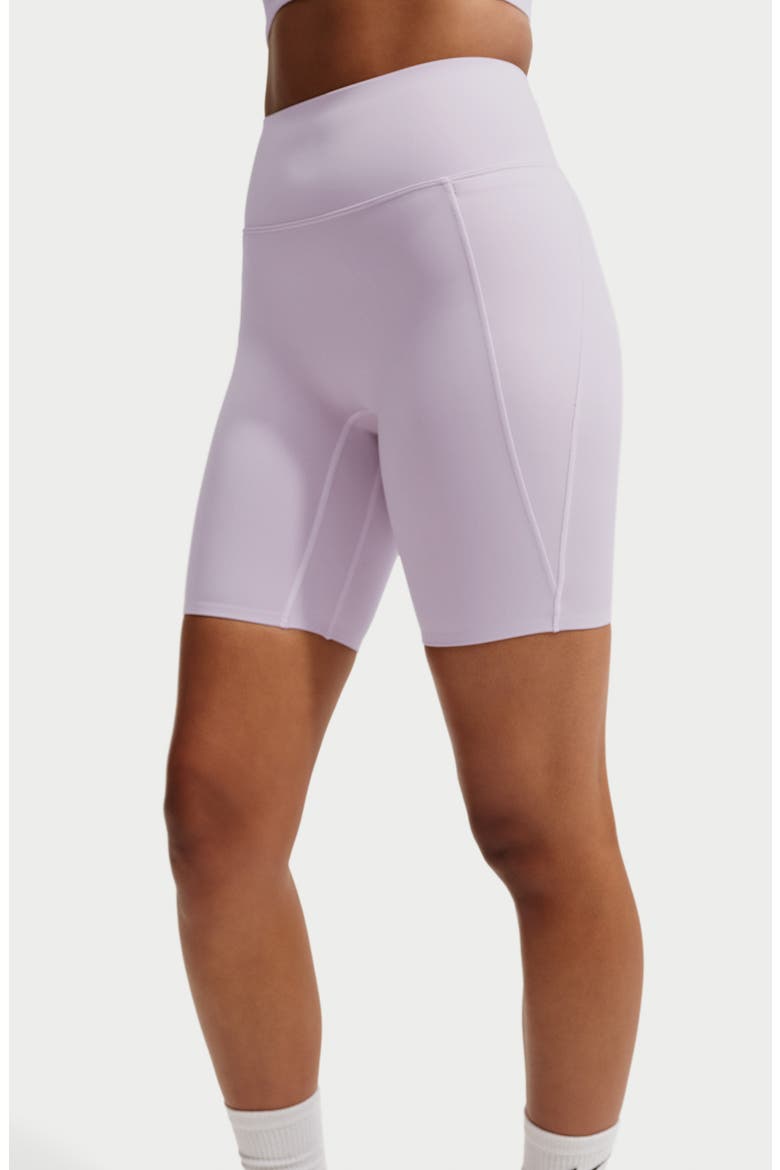 Universa Medium-Support High-Waisted Pocket Biker Shorts, Alternate, color, 583 BLEACHED LILAC/AMETHYST WAVE/PINK RISE