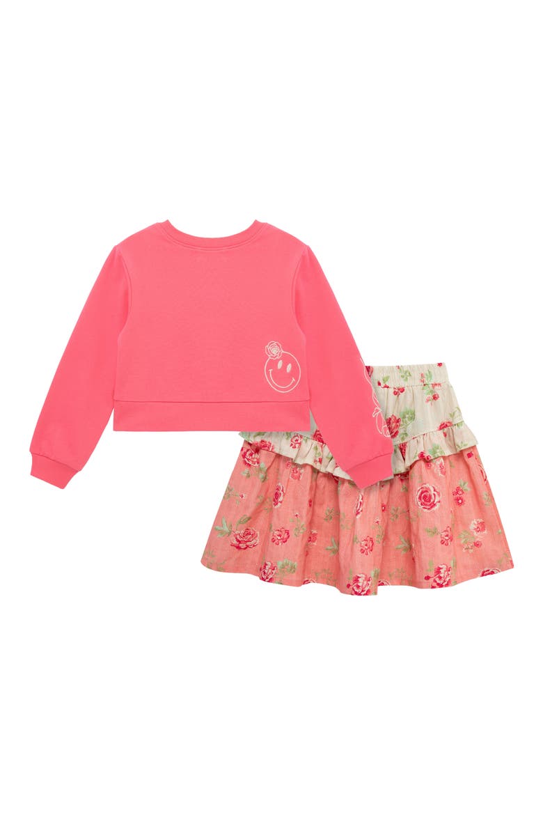 Kids' Graphic Sweatshirt & Floral Print Skirt Set, Alternate, color, CORAL