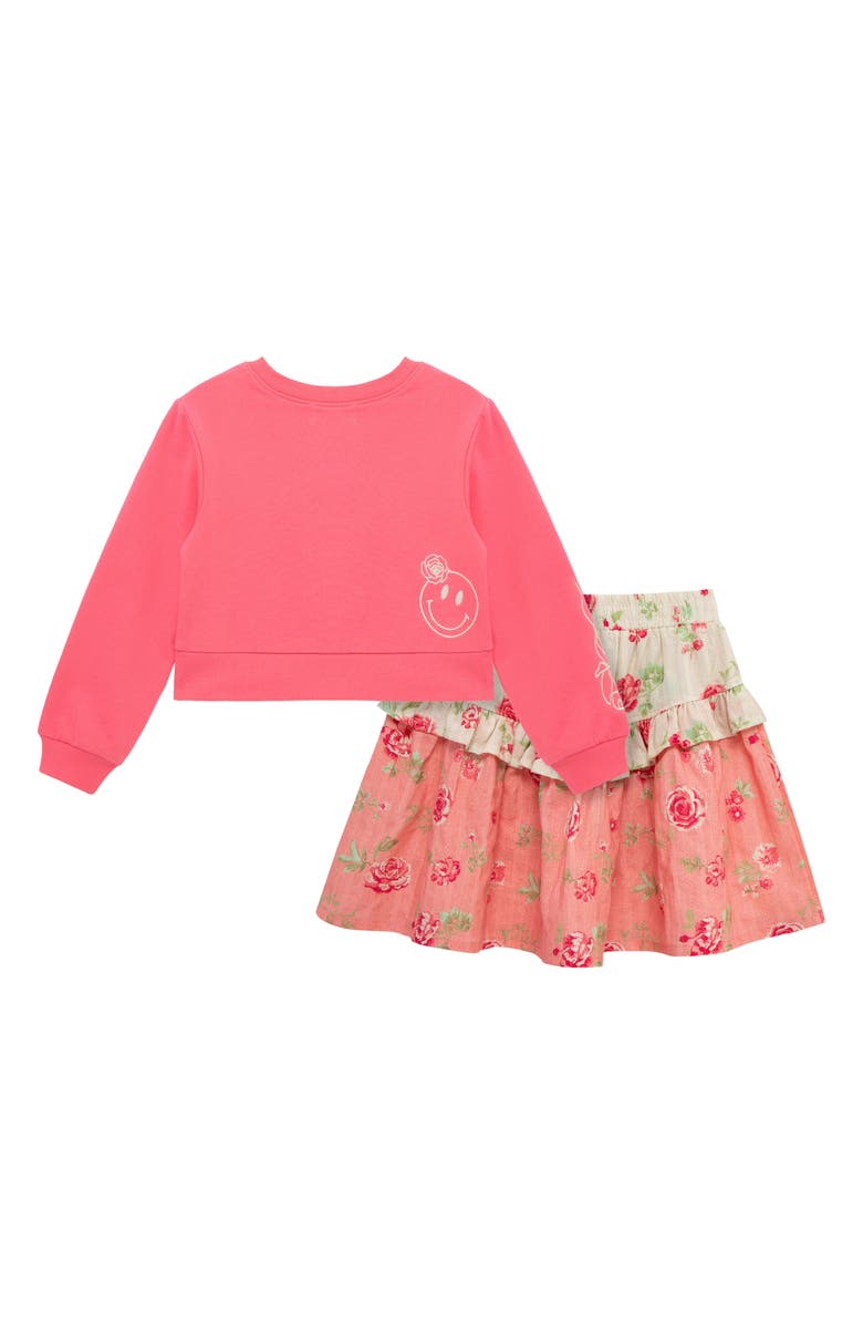 Peek Aren't You Curious Kids' Graphic Sweatshirt & Floral Print Skirt Set, Alternate, color, Coral