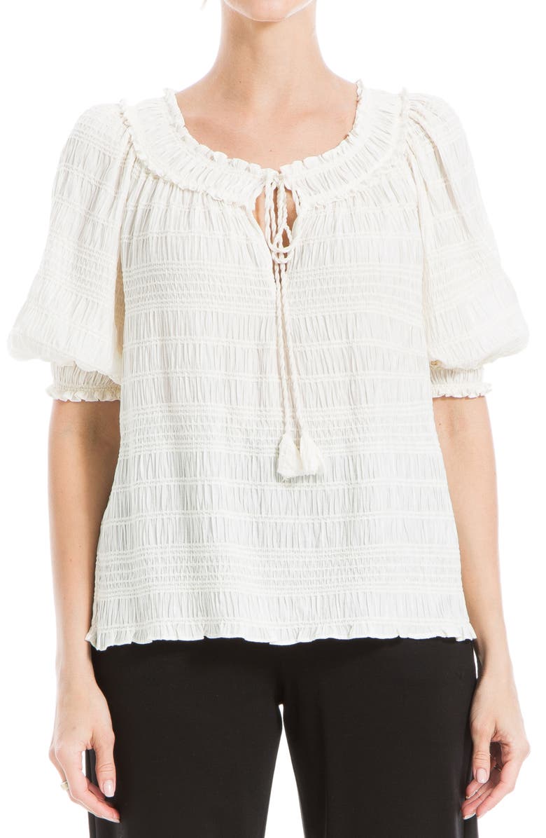 MAX STUDIO Chennel Tassel Elbow-Length Sleeve Top, Alternate, color, Cream