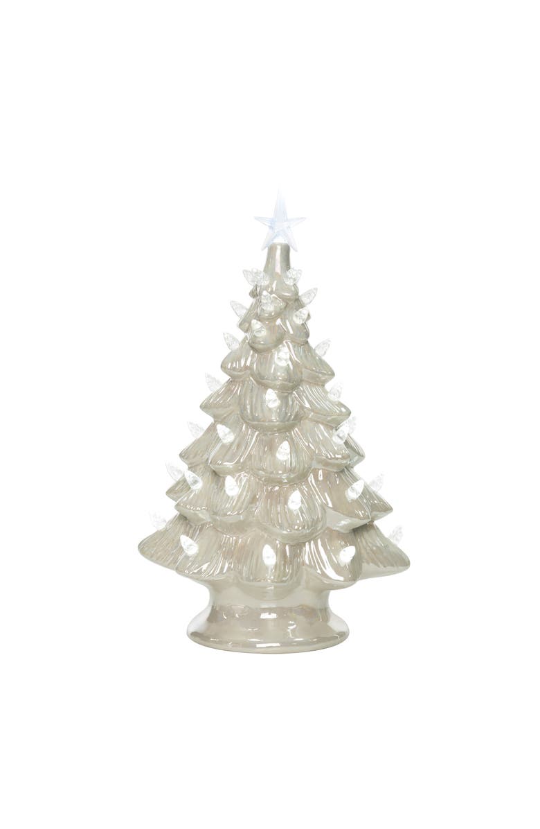 Transpac White Holiday Tree with Pearlescent Glaze - LED Tabletop Decor, Main, color, Beige