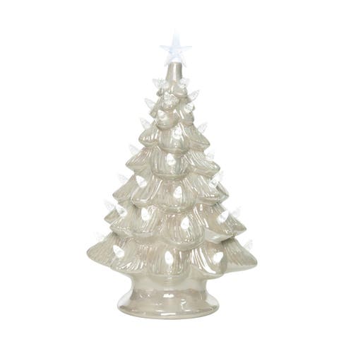 White Holiday Tree with Pearlescent Glaze - LED Tabletop Decor