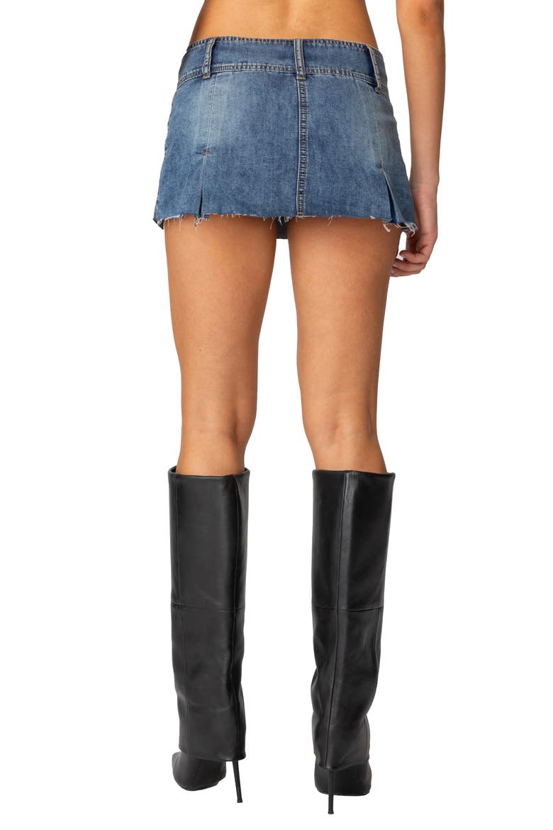 Pleated Hem Denim Miniskort, Alternate, color, BLUE
