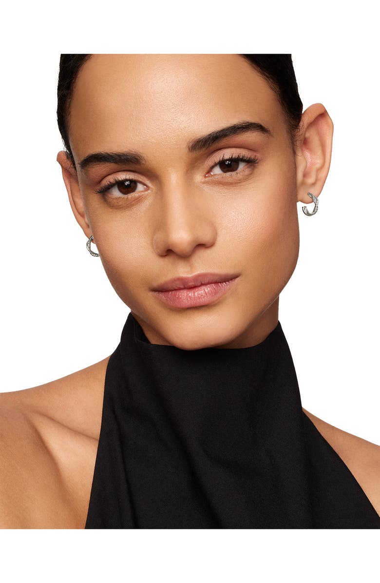 David Yurman Petite Infinity Huggie Hoop Earring with Pavé Diamonds, Alternate, color, Diamond/ Silver