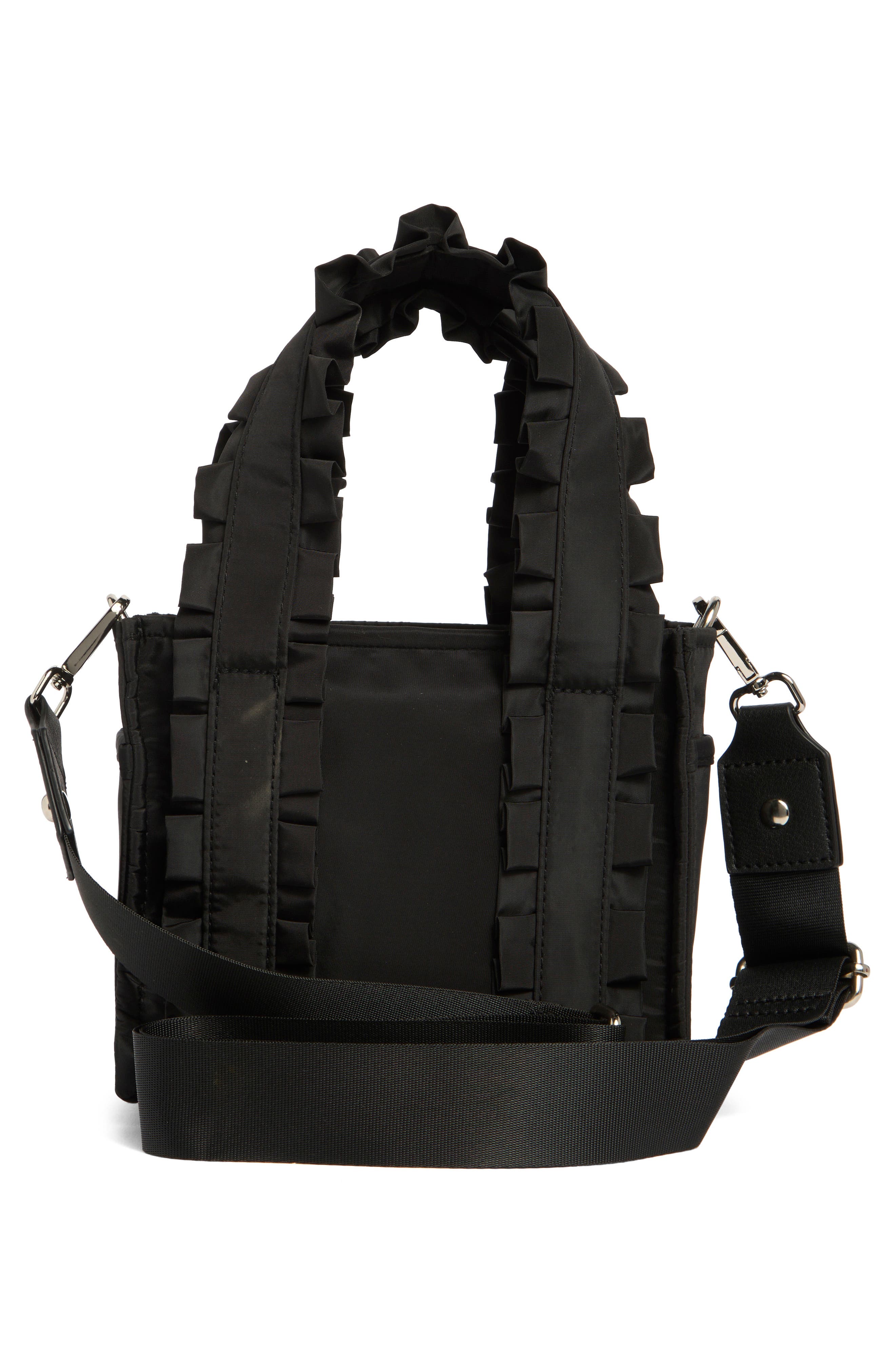 Madden Girl Ruffle Nylon Mini Tote, Alternate, color, Black