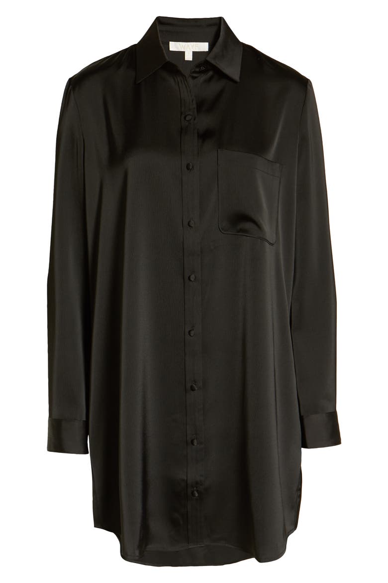 Hiedi Long Sleeve Shift Shirtdress, Alternate, color, BLACK SATIN