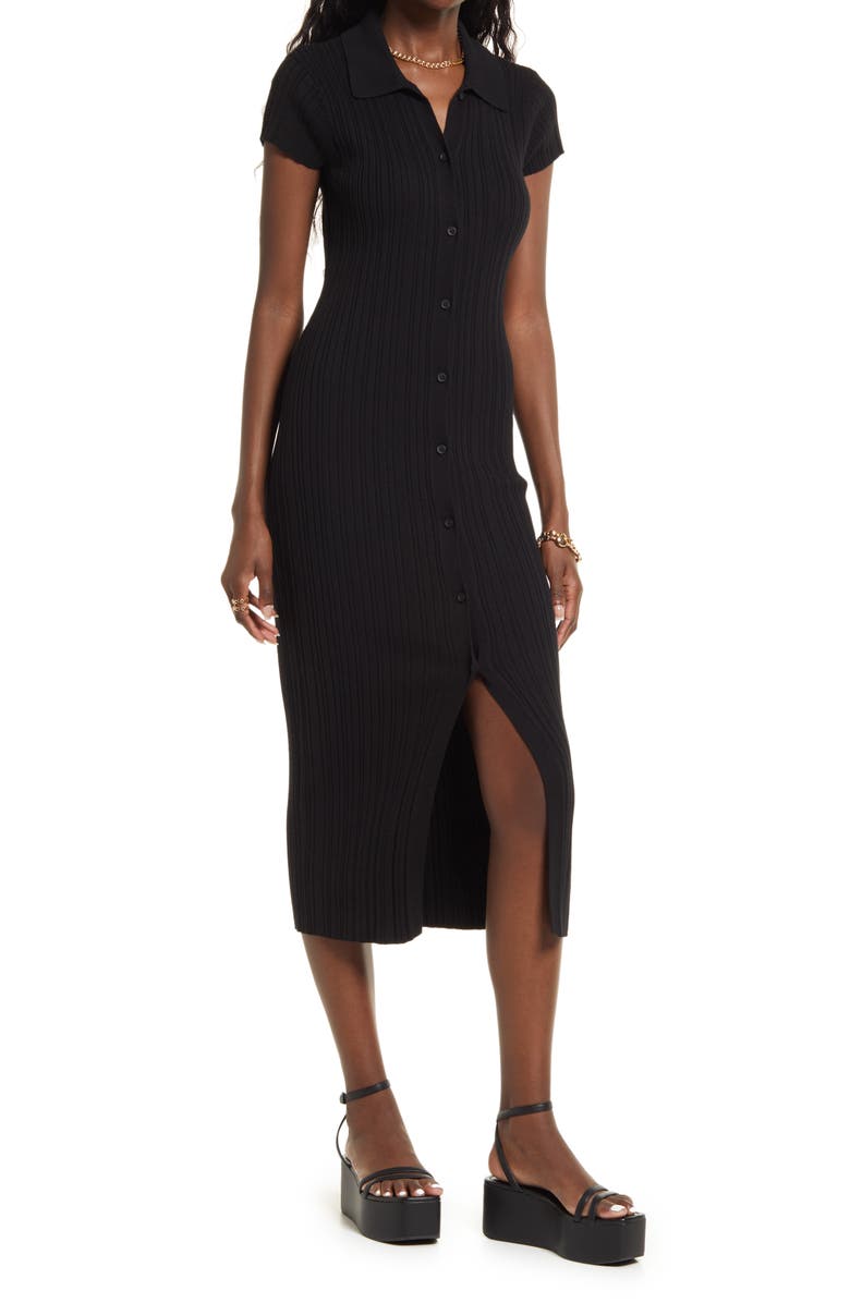 Open Edit Button Front Ribbed Midi Dress | Nordstromrack