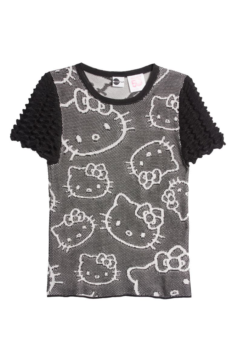 CHET LO x Sanrio Hello Kitty<sup>®</sup> Spike Knit Short Sleeve Sweater, Alternate, color, Black/ White