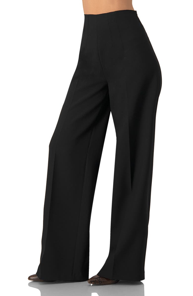 IVONNE Plain Black Wide Leg Trousers, Alternate, color,