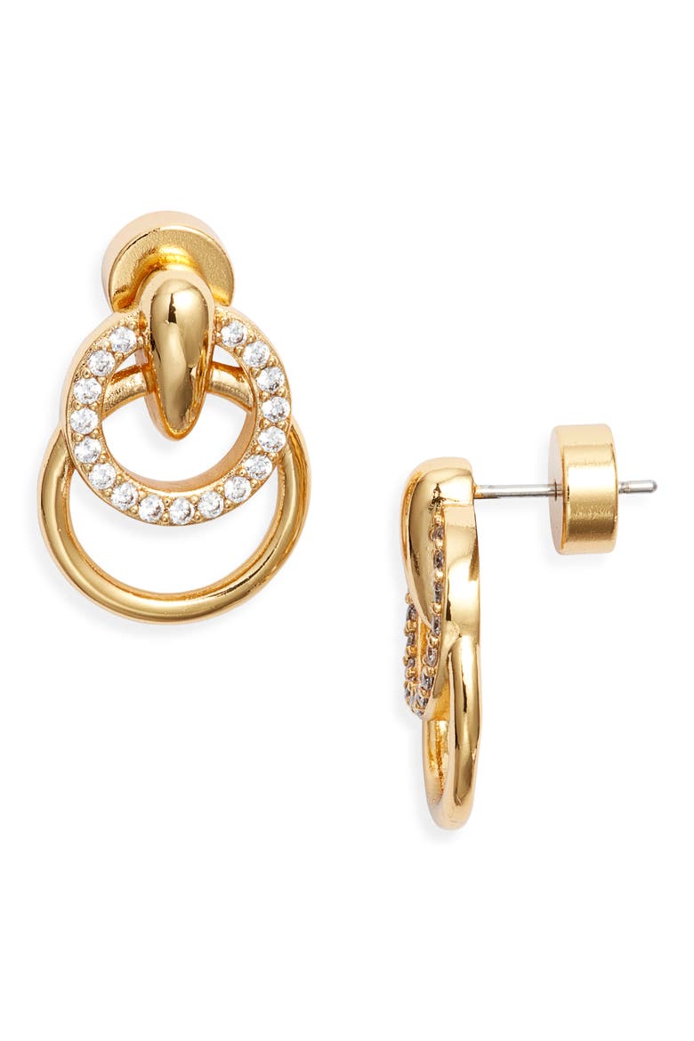 Cubic Zirconia Doorknocker Earrings, Main, color, CLEAR- GOLD