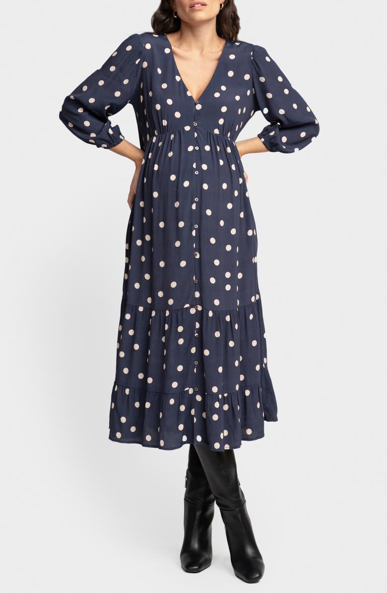 Seraphine Polka Dot Button Front Maternity Midi Dress, Main, color, 