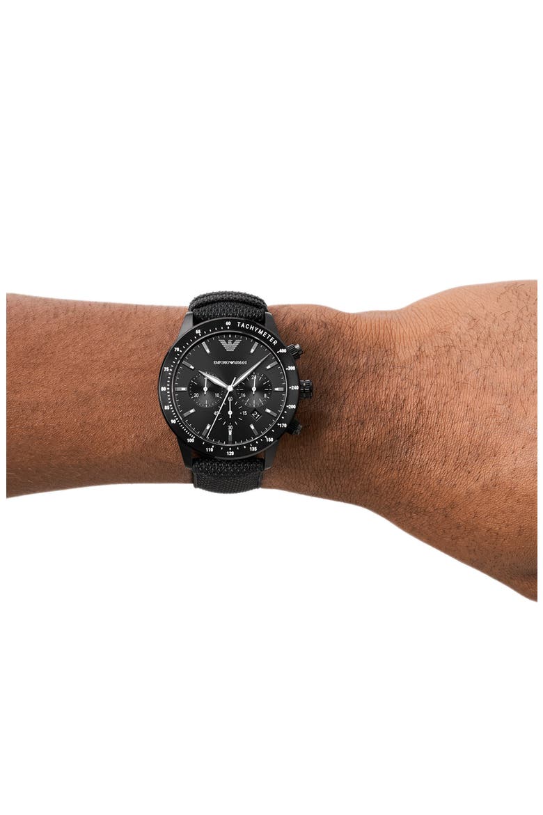 Quartz Chronograph Nylon Strap Watch, 43mm, Alternate, color, BLACK