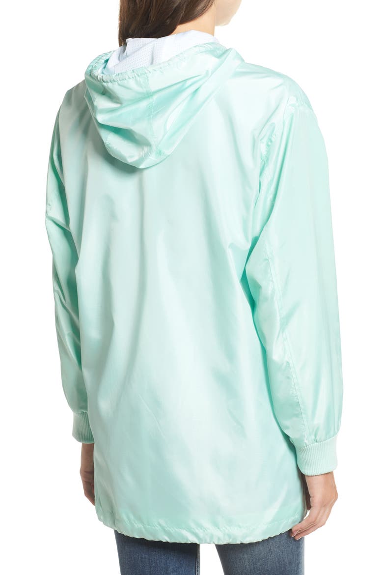 Longline Hooded Windbreaker, Alternate, color, GREEN LILY