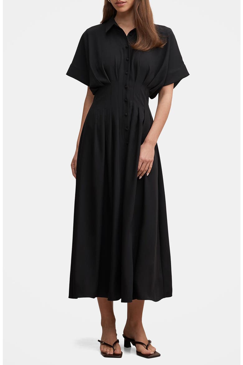 Luciana Darted Midi Shirtdress, Main, color, BLACK