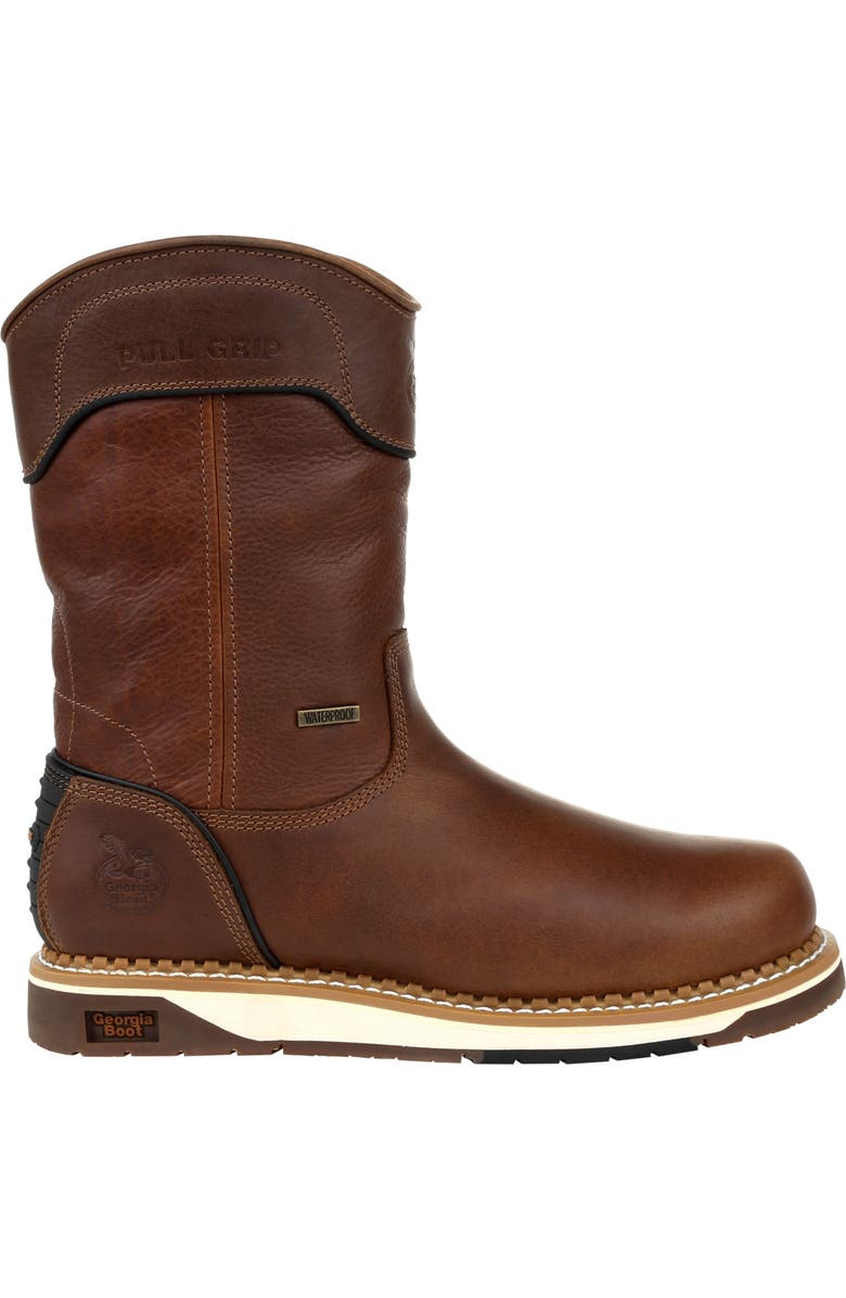 Georgia Boot Amp Lt Wedge Waterproof Pull On Work Boot, Main, color, Brown