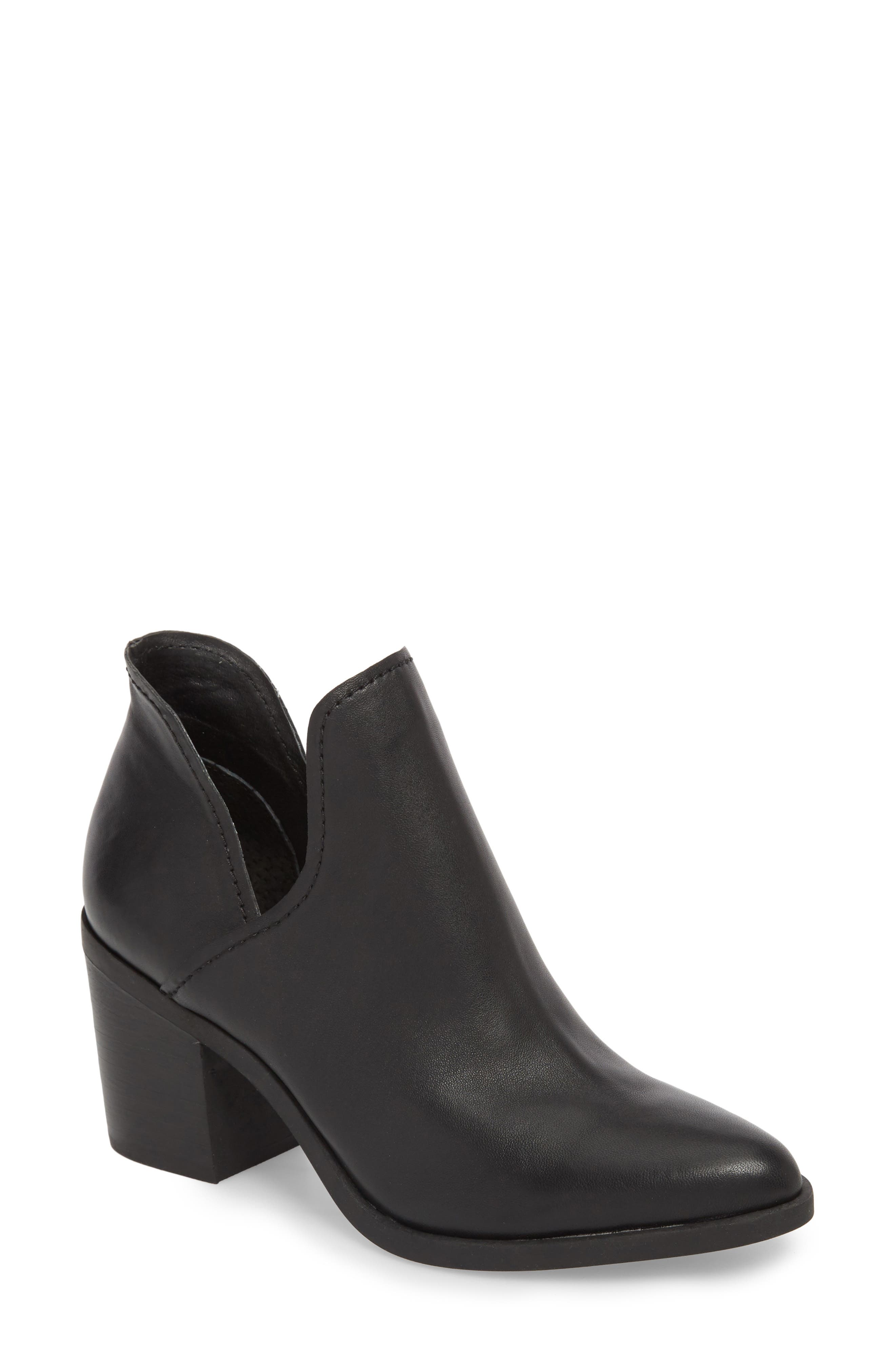Petra Open Side Bootie, Main, color, BLACK LEATHER