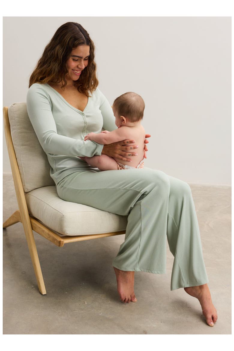 The Softest Rib Over Under Relaxed Pant, Alternate, color, Sage