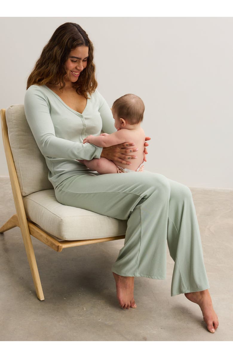 HATCH Collection The Softest Rib Over Under Relaxed Pant, Alternate, color, Sage