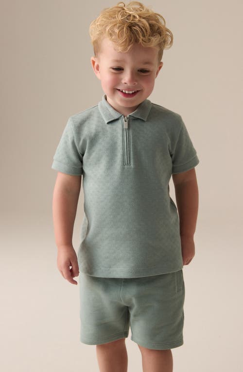 Next Kids' Zip Polo & Drawstring Shorts Set In Green