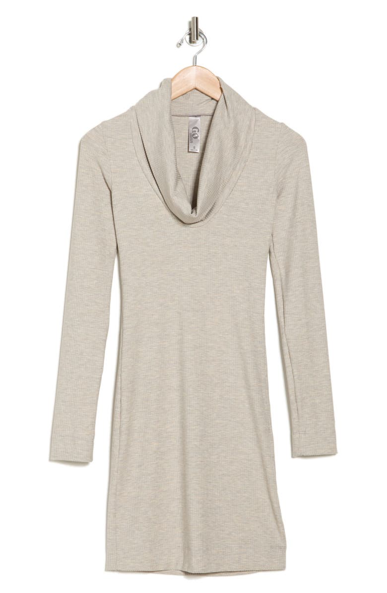 GO COUTURE Cowl Neck Long Sleeve Minidress, Alternate, color, Marble Rib