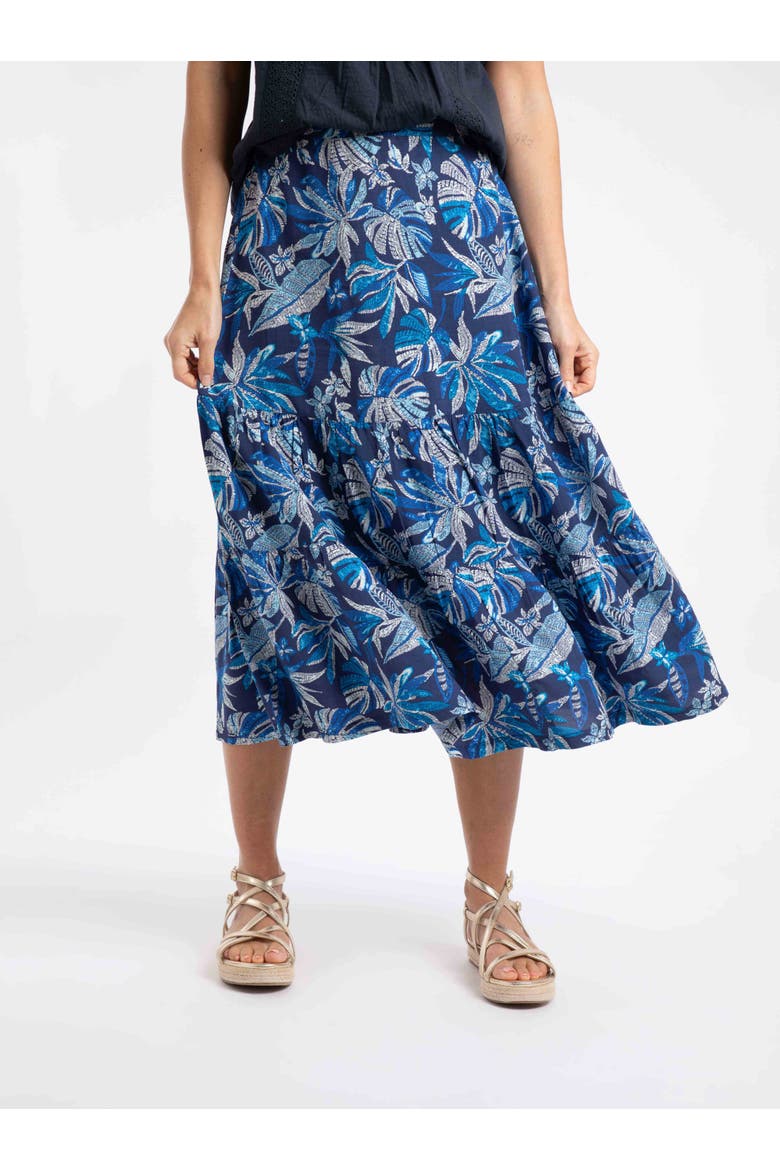 Cassis Printed Viscose Tiered Skirt, Main, color, Blue Indigo