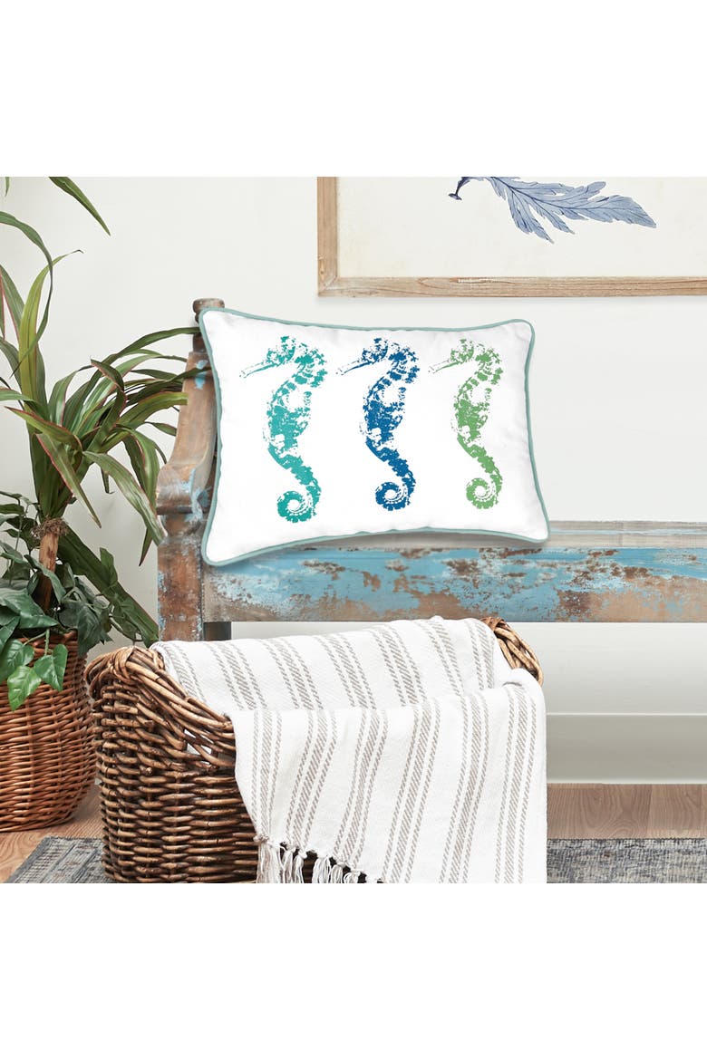 Three Seahorses Trio Cotton Blend Lumbar Accent Pillow 12" x 16, Alternate, color, Green