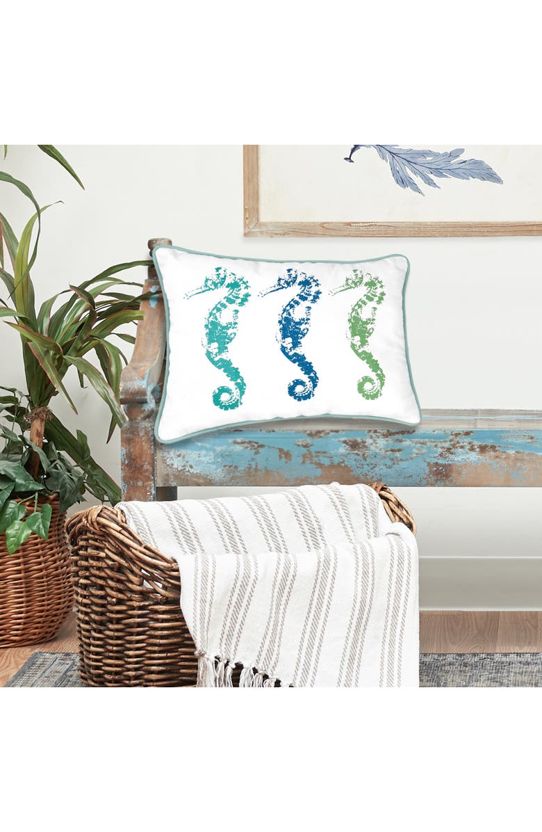 C&F Home Three Seahorses Trio Cotton Blend Lumbar Accent Pillow 12" x 16, Alternate, color, Green