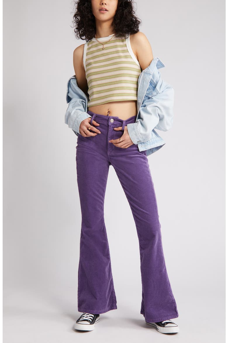 Mid Rise Corduroy Flare Pants, Main, color, DARK PURPLE