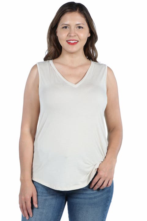 Plus Size V Neck Sleeveless Rounded Hemline Top