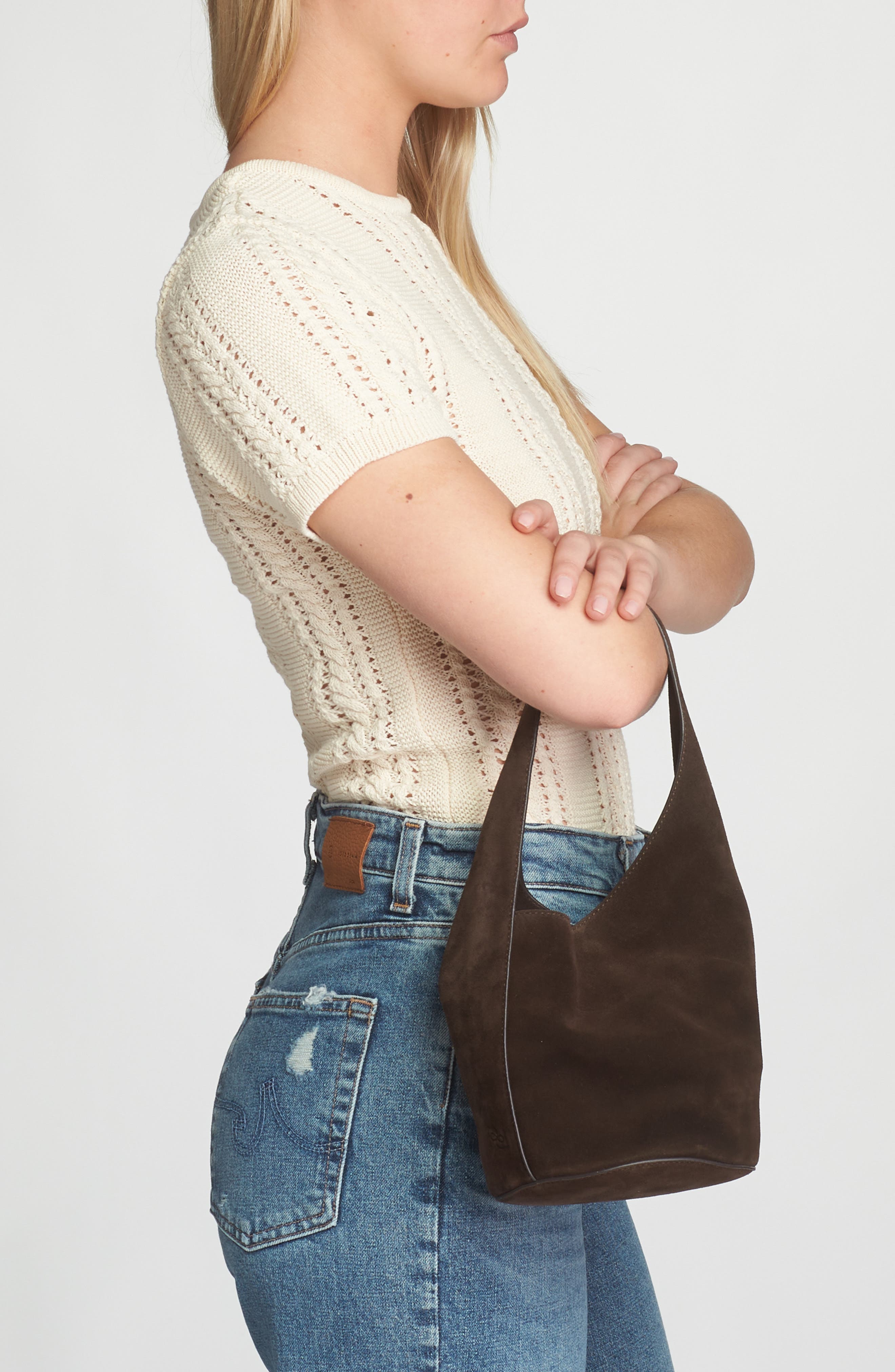 Reformation Small Silvana Bucket Bag, Alternate, color, Boss Suede