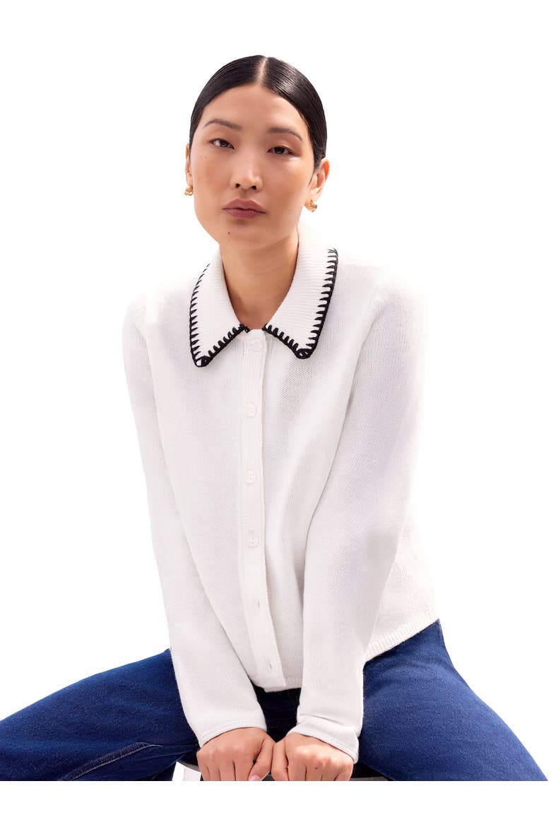 Long Sleeve Stitch Collar Cardigan, Main, color, Ivory