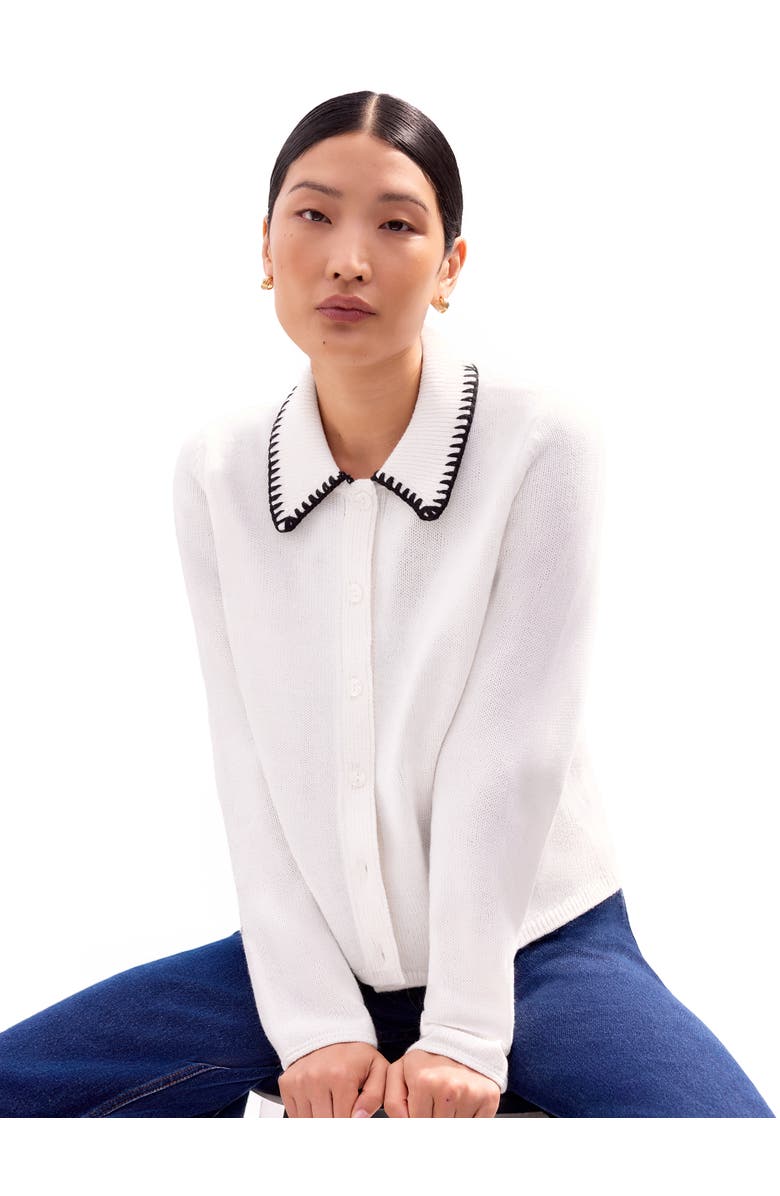 Ro&Zo Long Sleeve Stitch Collar Cardigan, Main, color, Ivory