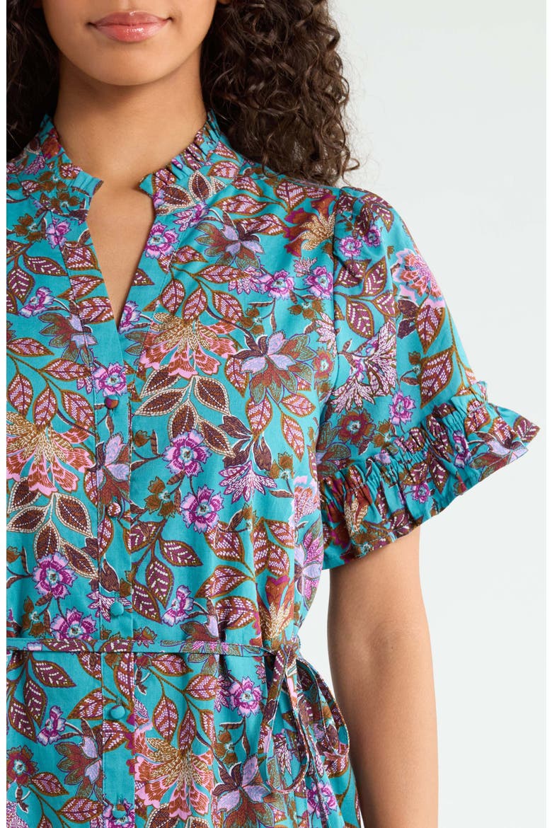 Alna Button Up Midi Dress, Alternate, color, TEAL MULTI
