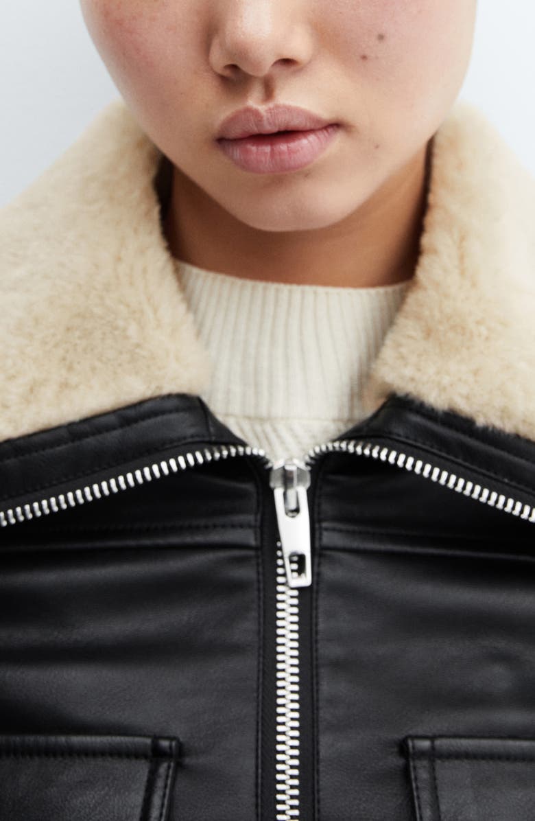 MANGO Faux Leather & Faux Fur Bomber Jacket, Alternate, color,