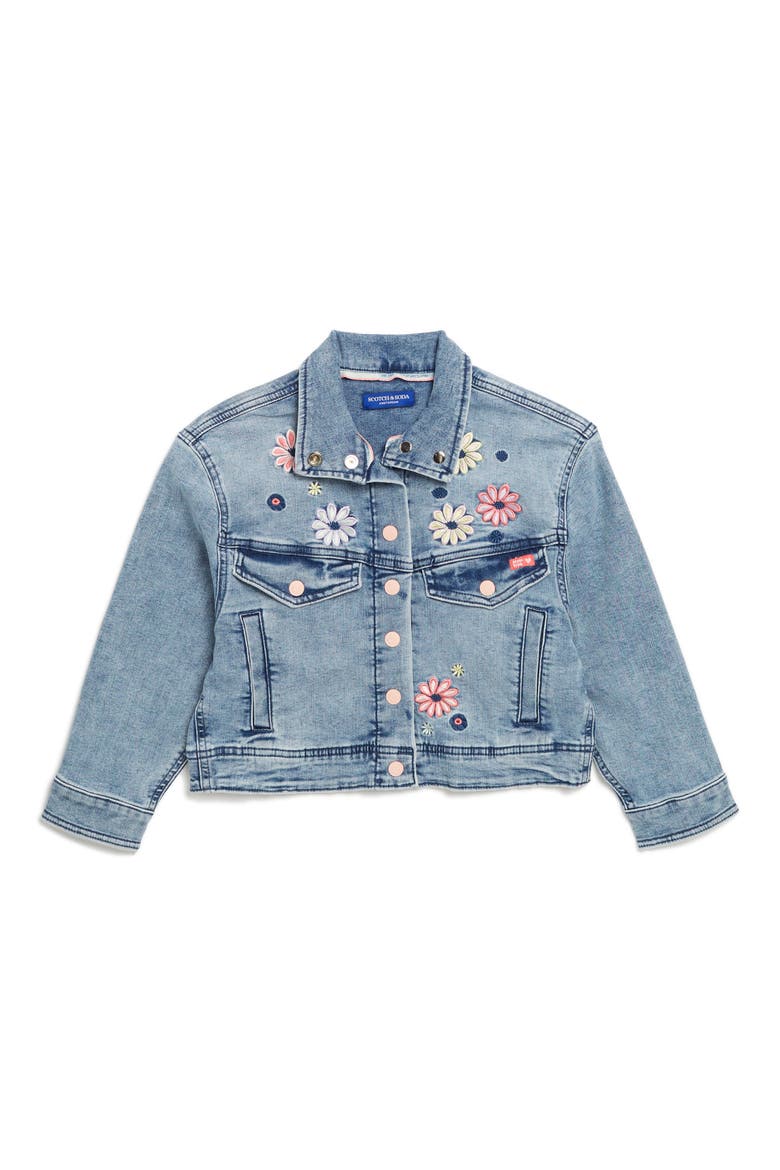 Kids' Floral Embroidered Denim Jacket, Main, color, LIGHT BLUE WASH - DENIM